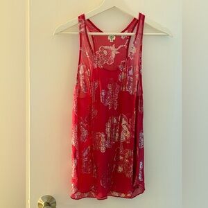 Wilfred Red Floral Metallic-Accent Sheer Tank Top